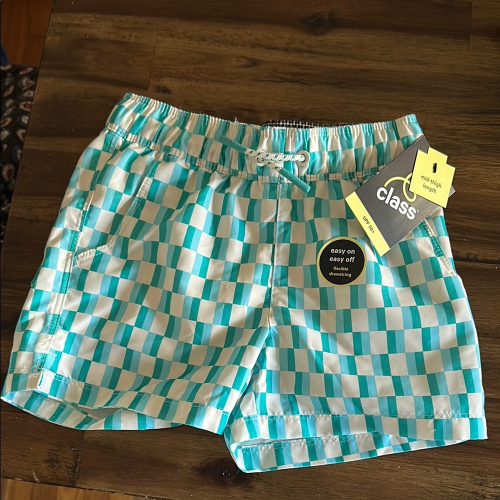 Art Class Kids Swim Trunks - Blue Checkered BOYS  XS 4/5